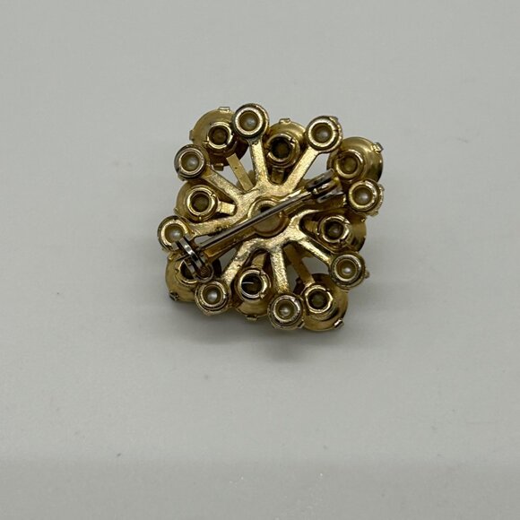 Vintage Floral Brooch Lot Blue Flower Pearl  3D Enamel Pin Rhinestones Retro - Picture 10 of 11